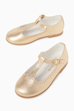 Buy La Coqueta Kids Gold T-bar Ballet Flats in Metallic Leather