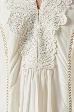Buy Pankaj & Nidhi Neutral Clara Embroidered Dress in Cotton Silk for Women  Online | Ounass Kuwait