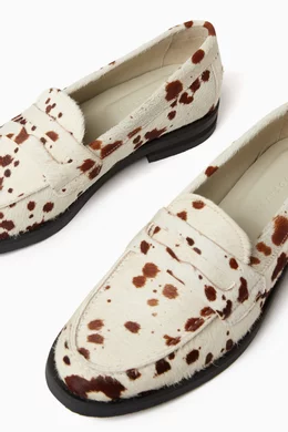 Buy DUKE AND DEXTER Brown Wilde Penny Loafers in Cow-printed Pony