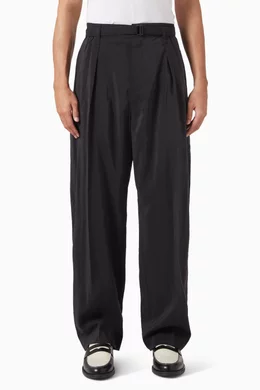 Buy Lemaire Black Belted Relaxed-fit Pants in Silk-blend for Men