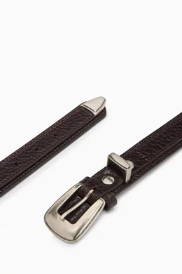 Buy Lemaire Brown Minimal Western Belt in Leather for Men Online - Main Image
