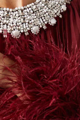Buy Self-Portrait Burgundy Embellished Feather Dress in Chiffon for Women  Online | Ounass Kuwait