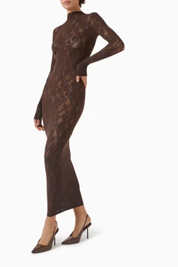 Buy SKIMS Brown Knit Lace Mock Neck Dress for Women Online | Ounass Kuwait