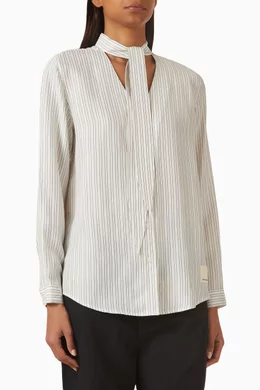 Buy Emporio Armani White Pinstripe Shirt in Viscose-blend for