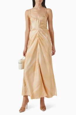 strapless open back dress Halter Burnt Orange Long Prom Dress with Flounced Trim – loveangeldress