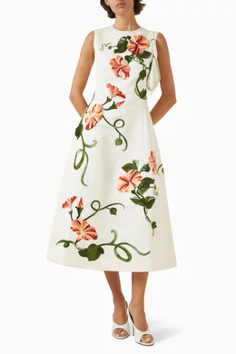 Buy Leo Lin White Cleo Appliqu Floral Midi Dress for Women Online | Ounass  Kuwait