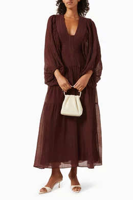 Buy Shona Joy Brown Anika Balloon Sleeve Midi Dress in Lyocell for Women  Online | Ounass Kuwait