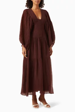 Buy Shona Joy Brown Anika Balloon Sleeve Midi Dress in Lyocell for Women  Online | Ounass Kuwait
