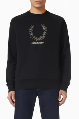 Buy Fred Perry Black Outline Laurel Wreath Sweatshirt in Cotton