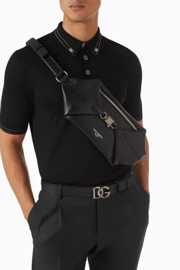 Buy Dolce & Gabbana Black Lock Belt Bag in Tempesta Leather for