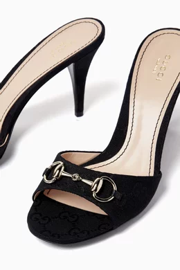 Buy Gucci Black Horsebit 85 Mule Sandals in GG Canvas for Women