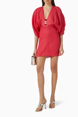 Buy Azulu Red Abella Mini Dress in Linen for Women Online | Ounass Kuwait