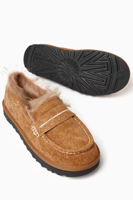 UGG Brown Suede Loafers with Plush Lining UGG Beige Suede Fur-Lined Elise Loafers | Harrods VN main image 2