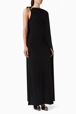 navy blue dress for baby girl Clarina Black Asymmetric-Neck Midi Dress With Bow-Detail – Club L London main image 1