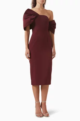 Buy Club L London Red Lucille Asymmetric Bardot Midi Dress for Women Online  | Ounass Kuwait