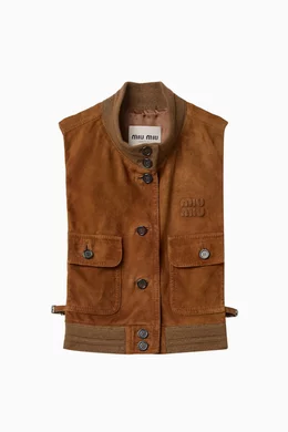 Buy Miu Miu Brown Waxed Vest in Suede Leather for Women Online