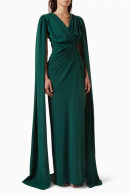 rhea costa green dress Alaya Mikado Dress In Forest-Green – Rhea Costa main image 1