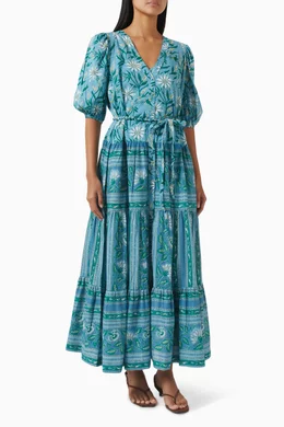 Buy Hannah Artwear Blue Anyeta Belted Dress in Cotton for Women Online |  Ounass Kuwait