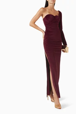 Buy Elle Zeitoune Burgundy Kylie One-shoulder Gown in Velvet for Women  Online | Ounass Kuwait