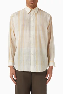 Buy Kaptain Sunshine Yellow Gauze Plaid Plain Shirt in Cotton for
