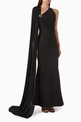 princess polly baby blue dress Thinking Rich Cape Maxi Dress - Black main image 1
