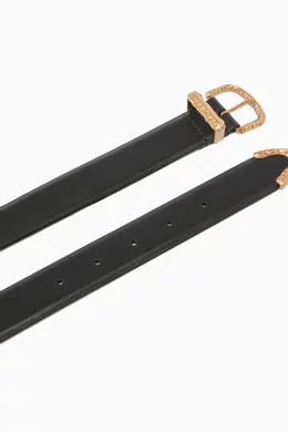 Buy PINKO Black Hammered Buckle Belt in Leather for Women  display picture 1