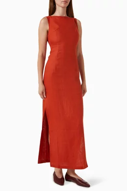 knee length dresses for ladies Reformation Orange Cut-out Samara Linen Dress In Flame Us2 UK 6 main image 1