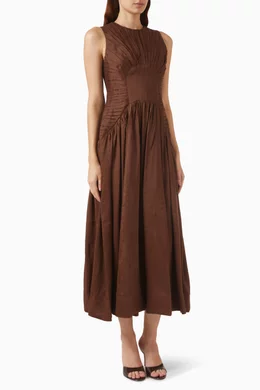 Buy Aje Brown Medea Maxi Dress in Linen Blend for Women Online | Ounass  Kuwait