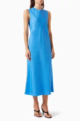 cos blue midi dress Buy Bias-cut in Linen-blend for Women Online Color:Blue/Cream