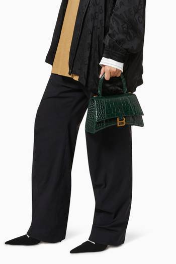 hover state of Hourglass Small Top Handle Bag in Shiny Crocodile Embossed Calfskin 