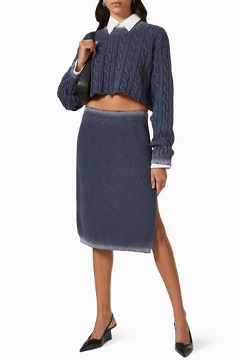 hover state of Distressed Hem Skirt in Ribbed Cotton Knit 