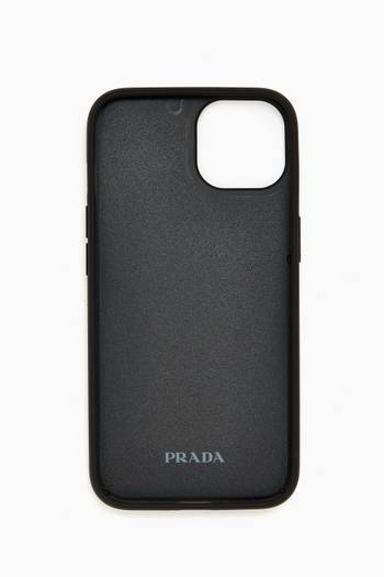 hover state of Triangle Logo iPhone 14 Case in Saffiano Leather