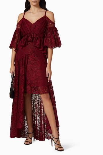 hover state of Off Shoulder Ruffled Maxi Dress in Lace