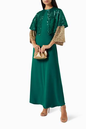 hover state of Sequin-embellished Cape Maxi Dress in Crepe
