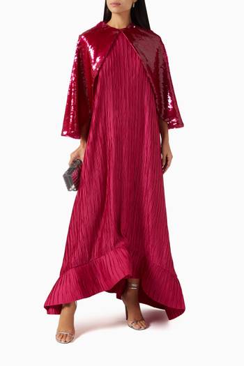 hover state of Sequin-embellished Cape Maxi Dress in Plissé