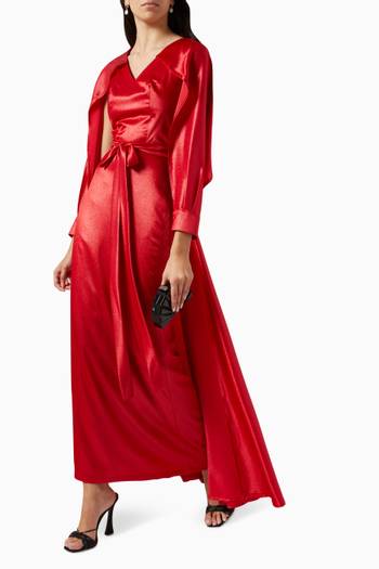 hover state of Cape Sleeves Maxi Dress in Satin