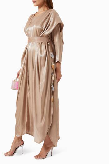 hover state of Belted Cape Shimmer Kaftan in Cotton