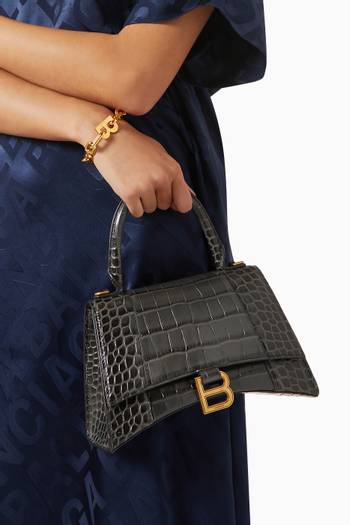 hover state of Small Hourglass Top-handle Bag in Croc-embossed Leather