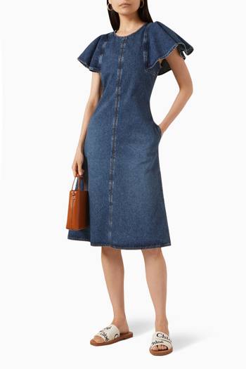 hover state of Wing-sleeve Midi Dress in Recycled Denim