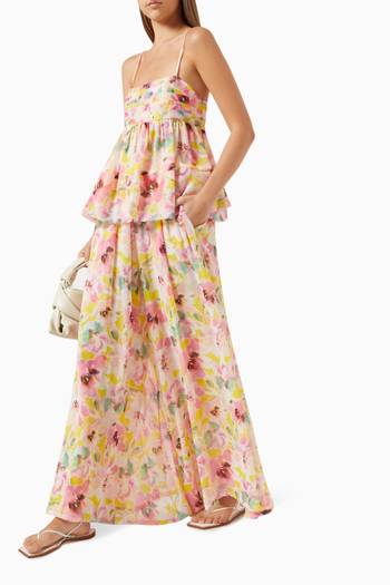 hover state of Pilar Wide-leg Pants in Floral-print Chiffon