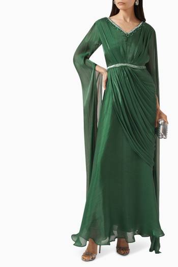 hover state of Exaggerated Sleeves Belted Maxi Dress