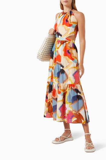 hover state of Berger Abstract-print Midi Dress in Cotton-silk Blend
