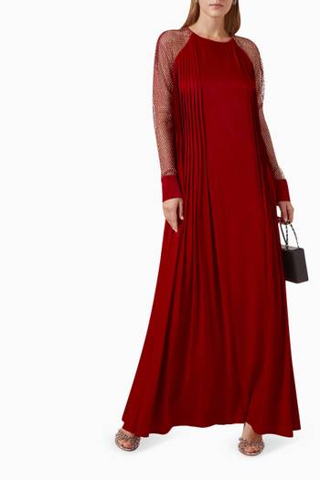 hover state of Embellished Mesh-sleeve Maxi Dress
