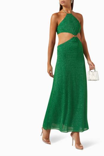 hover state of Lumière O Gem Cut-out Maxi Dress in Lurex