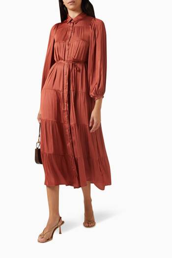 hover state of Hannah Tiered Midi Dress in Satin