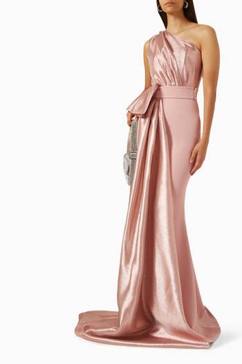 hover state of One-shoulder Gown in Lamé & Crepe