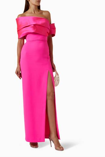 hover state of Alexis Off-shoulder Maxi Dress in Twill & Woven Crepe