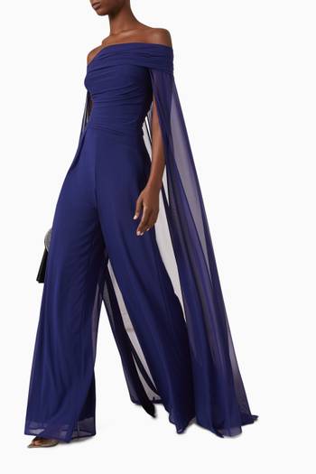 hover state of Off-Shoulder Jumpsuit in Stretch Tulle