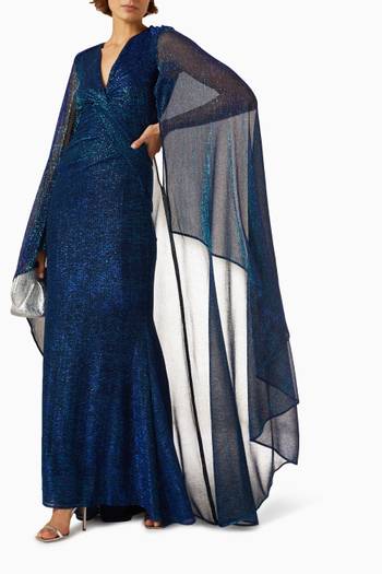 hover state of Cape-sleeve Mermaid Maxi Dress in Lurex