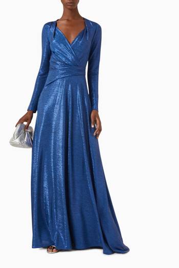 hover state of Off-Shoulder Maxi Gown in Mirrorball Stretch